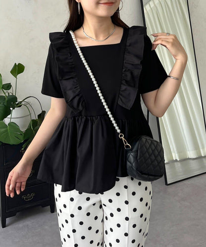 下襬不對稱荷葉邊T恤