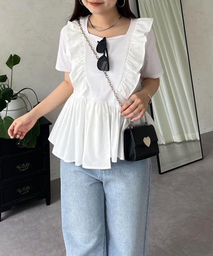 下襬不對稱荷葉邊T恤