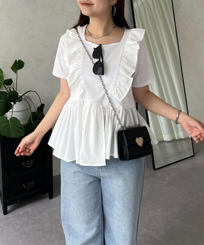 下襬不對稱荷葉邊T恤