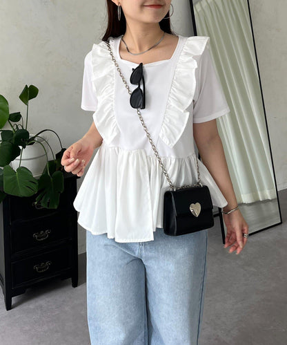 下襬不對稱荷葉邊T恤