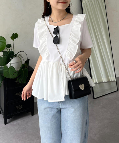 下襬不對稱荷葉邊T恤