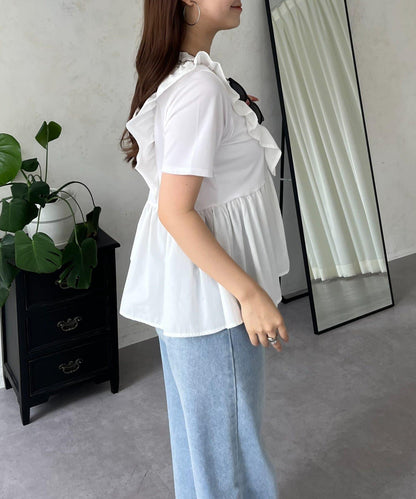 下襬不對稱荷葉邊T恤