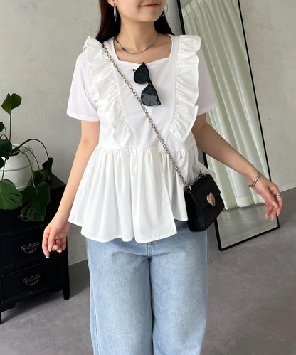 下襬不對稱荷葉邊T恤