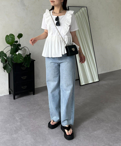 下襬不對稱荷葉邊T恤