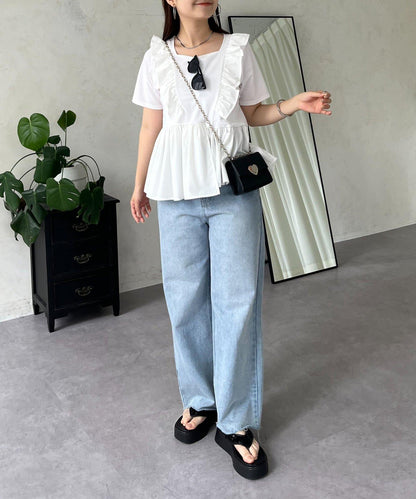 下襬不對稱荷葉邊T恤