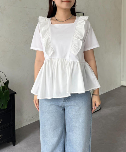 下襬不對稱荷葉邊T恤