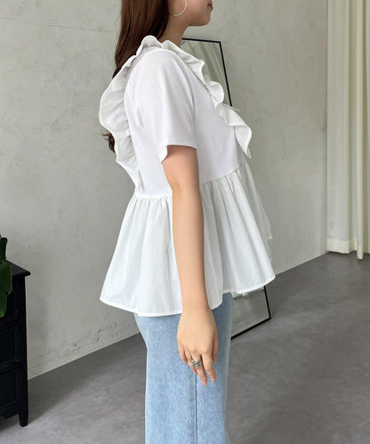 下襬不對稱荷葉邊T恤