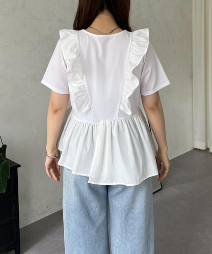 下襬不對稱荷葉邊T恤