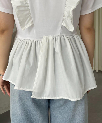 下襬不對稱荷葉邊T恤