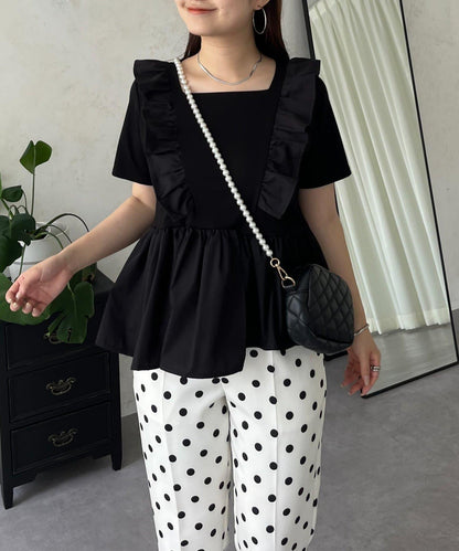 下襬不對稱荷葉邊T恤