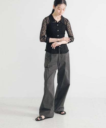 彈力蕾絲襯衫領上衣