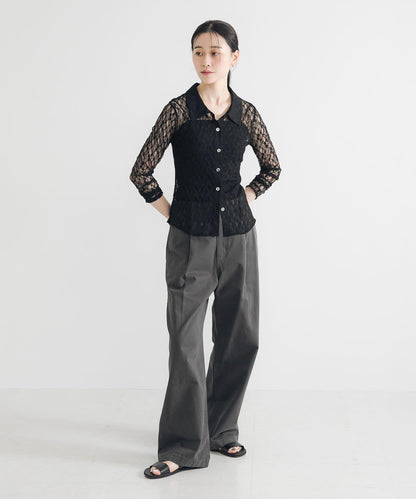 彈力蕾絲襯衫領上衣