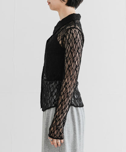 彈力蕾絲襯衫領上衣
