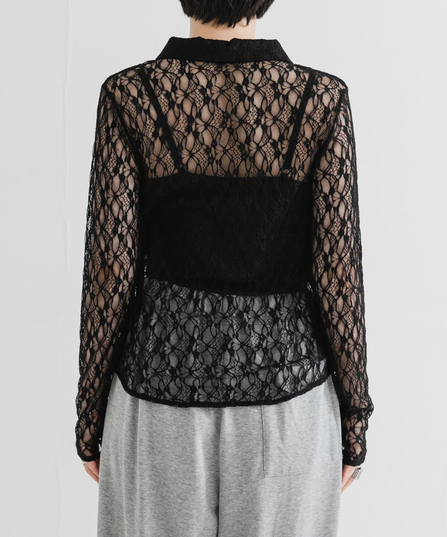 彈力蕾絲襯衫領上衣