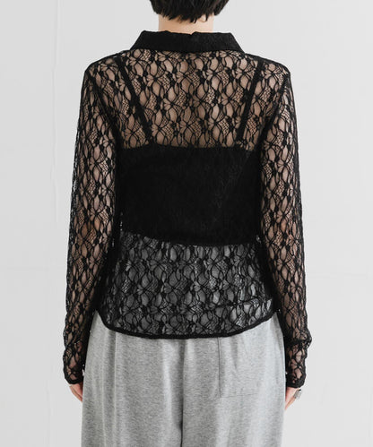 彈力蕾絲襯衫領上衣