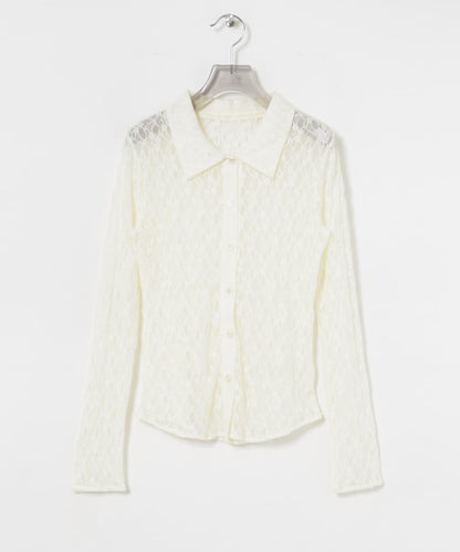 彈力蕾絲襯衫領上衣