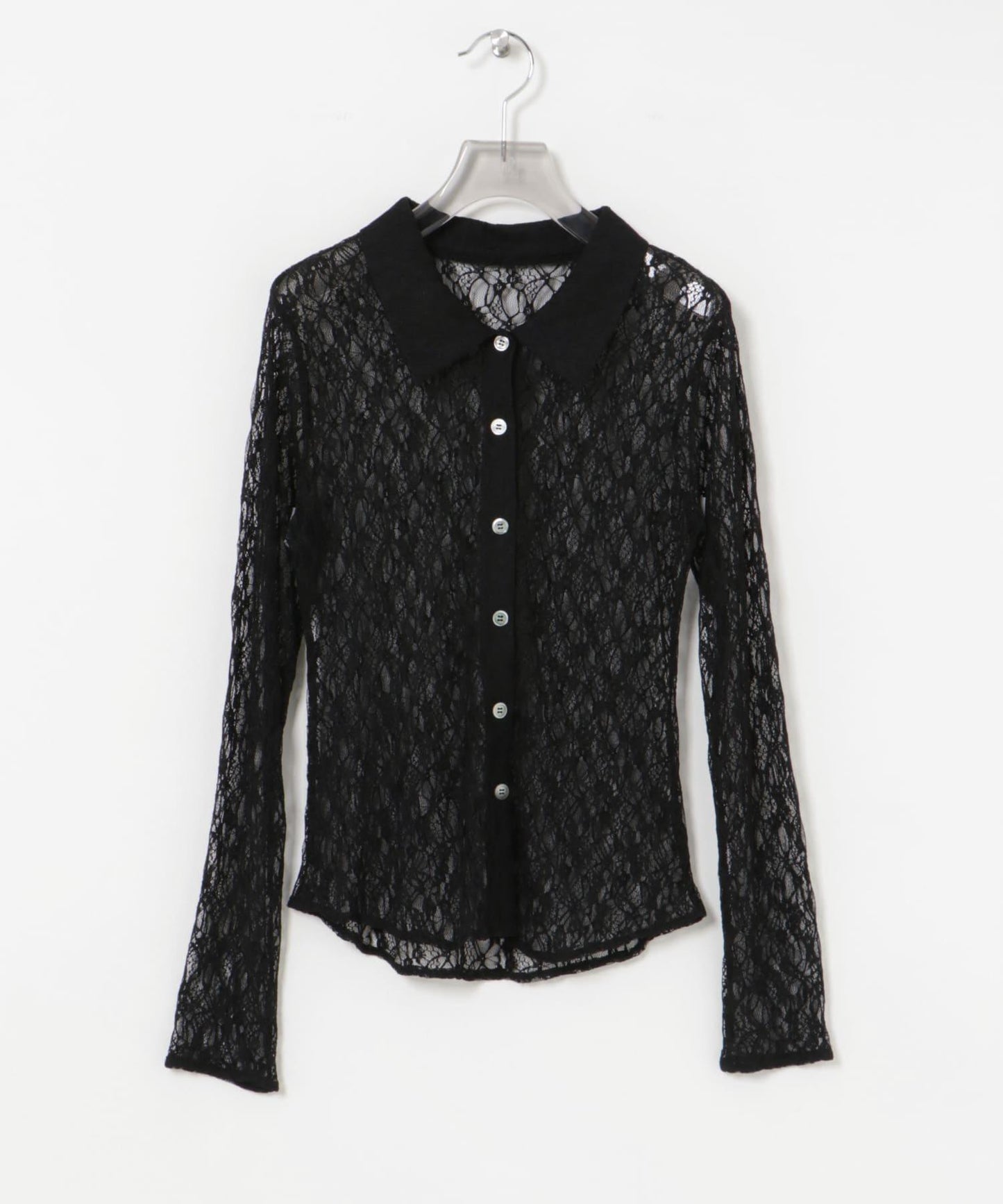 彈力蕾絲襯衫領上衣