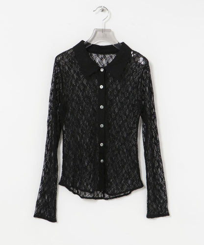 彈力蕾絲襯衫領上衣