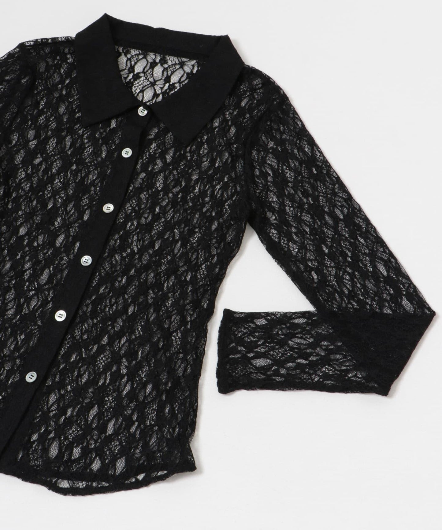 彈力蕾絲襯衫領上衣