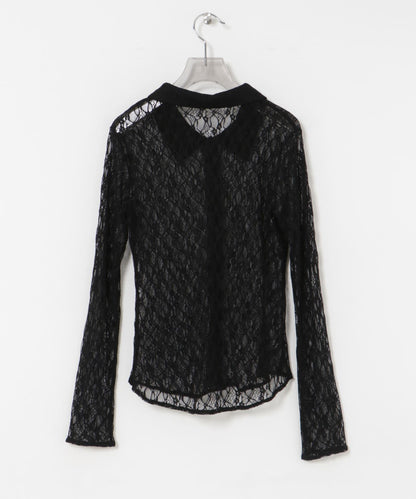 彈力蕾絲襯衫領上衣