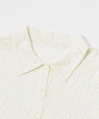 彈力蕾絲襯衫領上衣