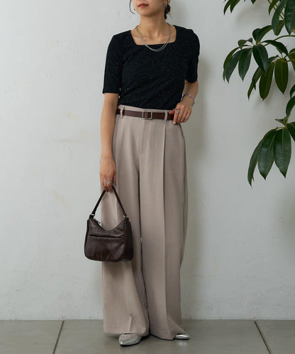 網眼方形領5分袖套頭衫