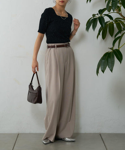 網眼方形領5分袖套頭衫