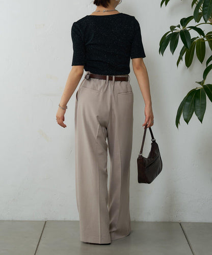 網眼方形領5分袖套頭衫