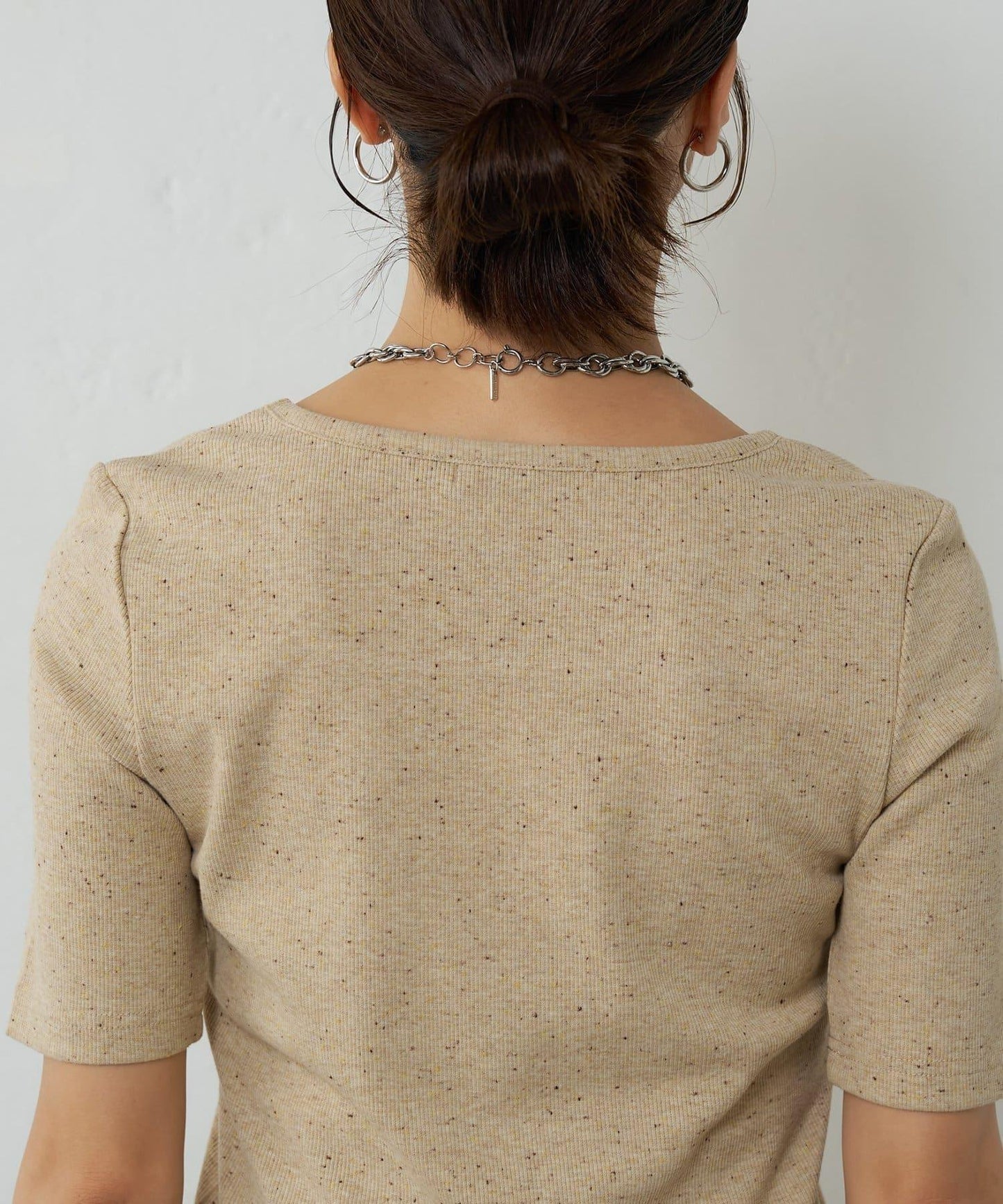 網眼方形領5分袖套頭衫