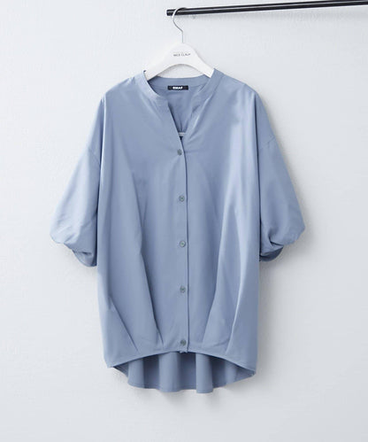 扭結袖蘑菇褶皺襯衫