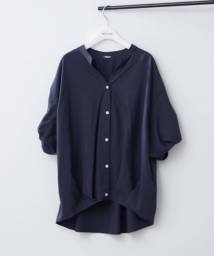 扭結袖蘑菇褶皺襯衫