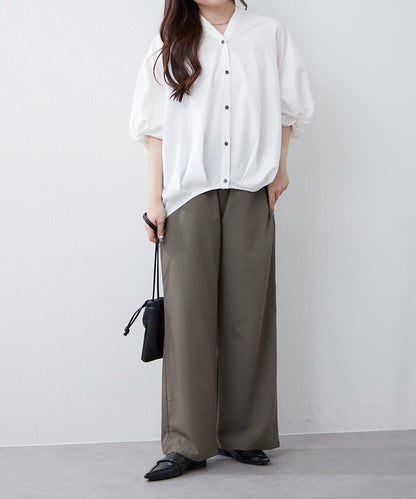 扭結袖蘑菇褶皺襯衫