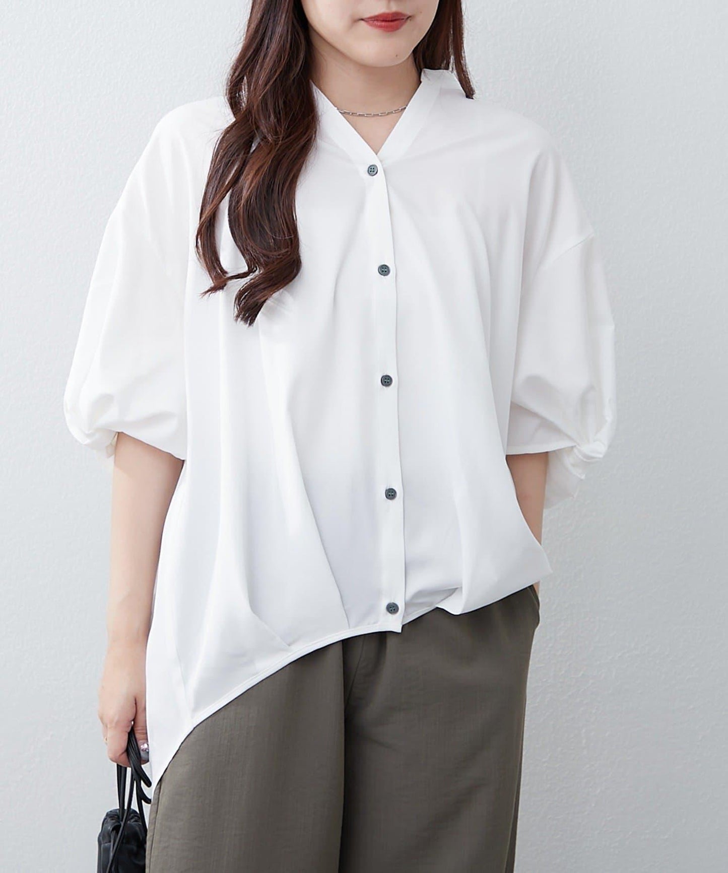 扭結袖蘑菇褶皺襯衫