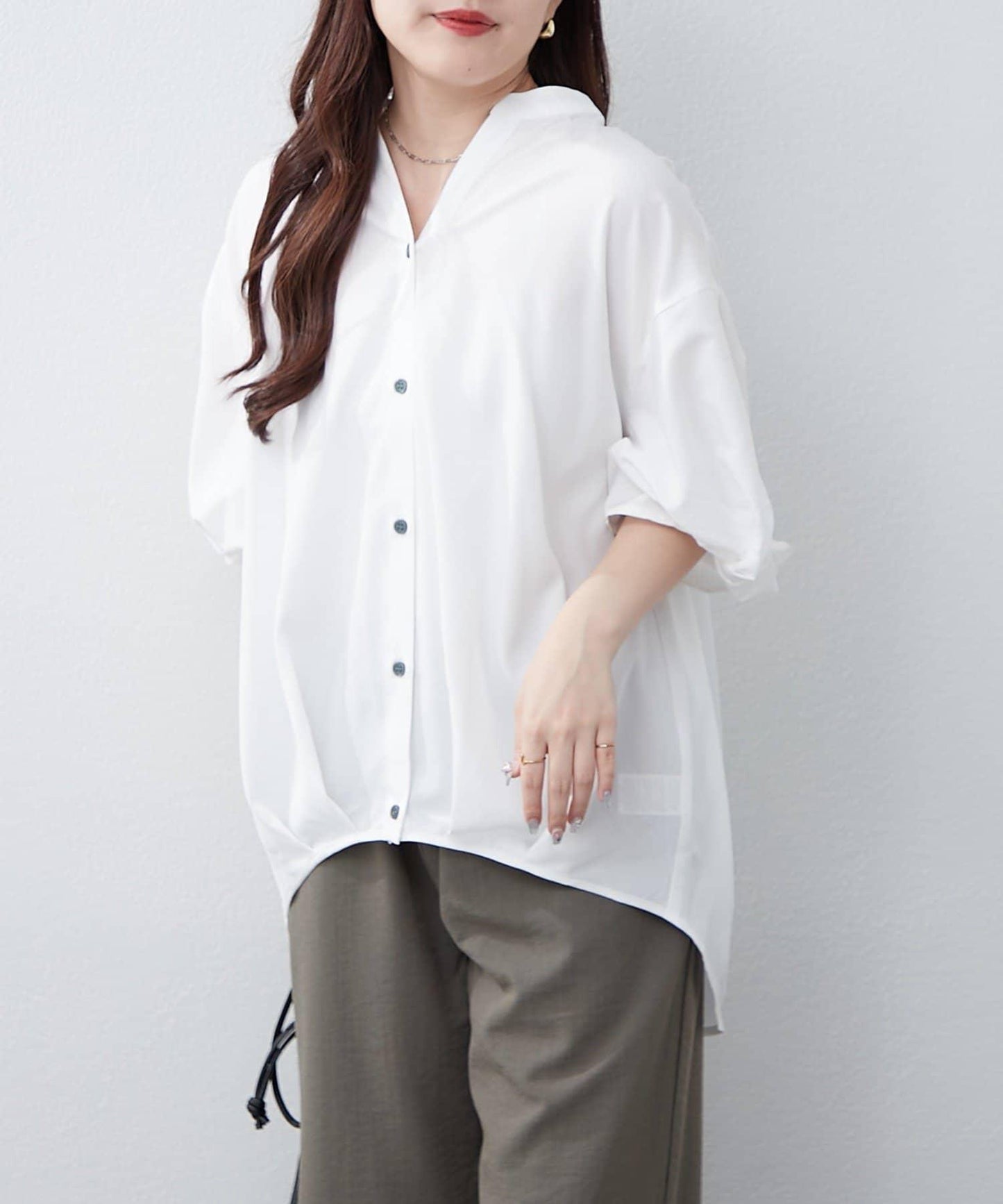 扭結袖蘑菇褶皺襯衫