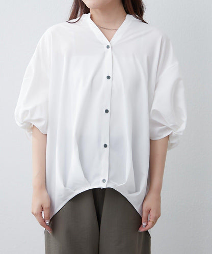 扭結袖蘑菇褶皺襯衫