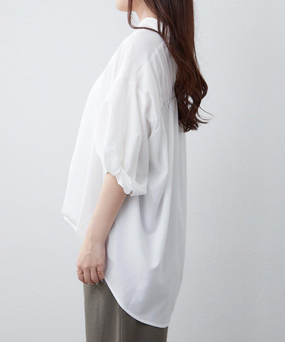 扭結袖蘑菇褶皺襯衫