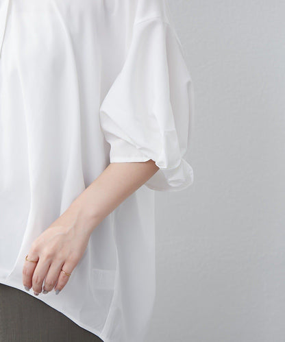 扭結袖蘑菇褶皺襯衫