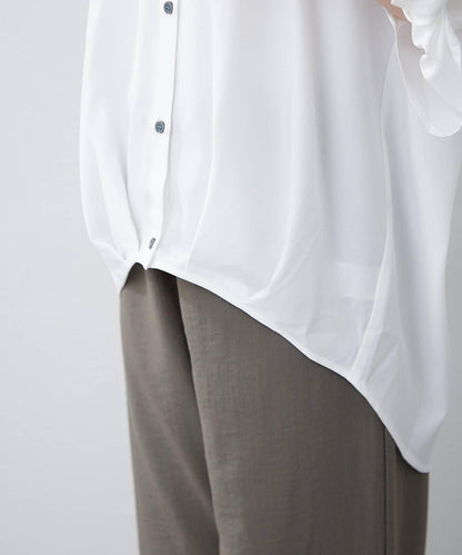 扭結袖蘑菇褶皺襯衫