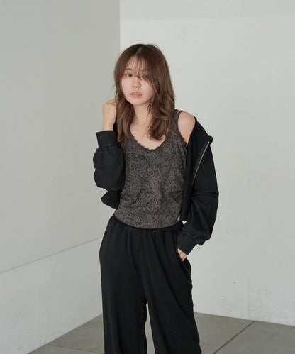 豹紋胸墊 蕾絲Logo疊穿 吊帶背心