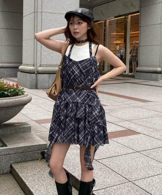 連衣裙套裝側邊荷葉邊迷你裙