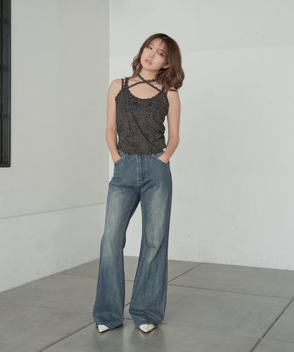 豹紋胸墊 蕾絲Logo疊穿 吊帶背心