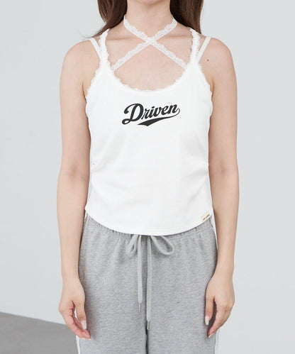 豹紋胸墊 蕾絲Logo疊穿 吊帶背心