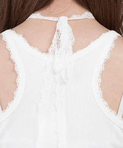 豹紋胸墊 蕾絲Logo疊穿 吊帶背心