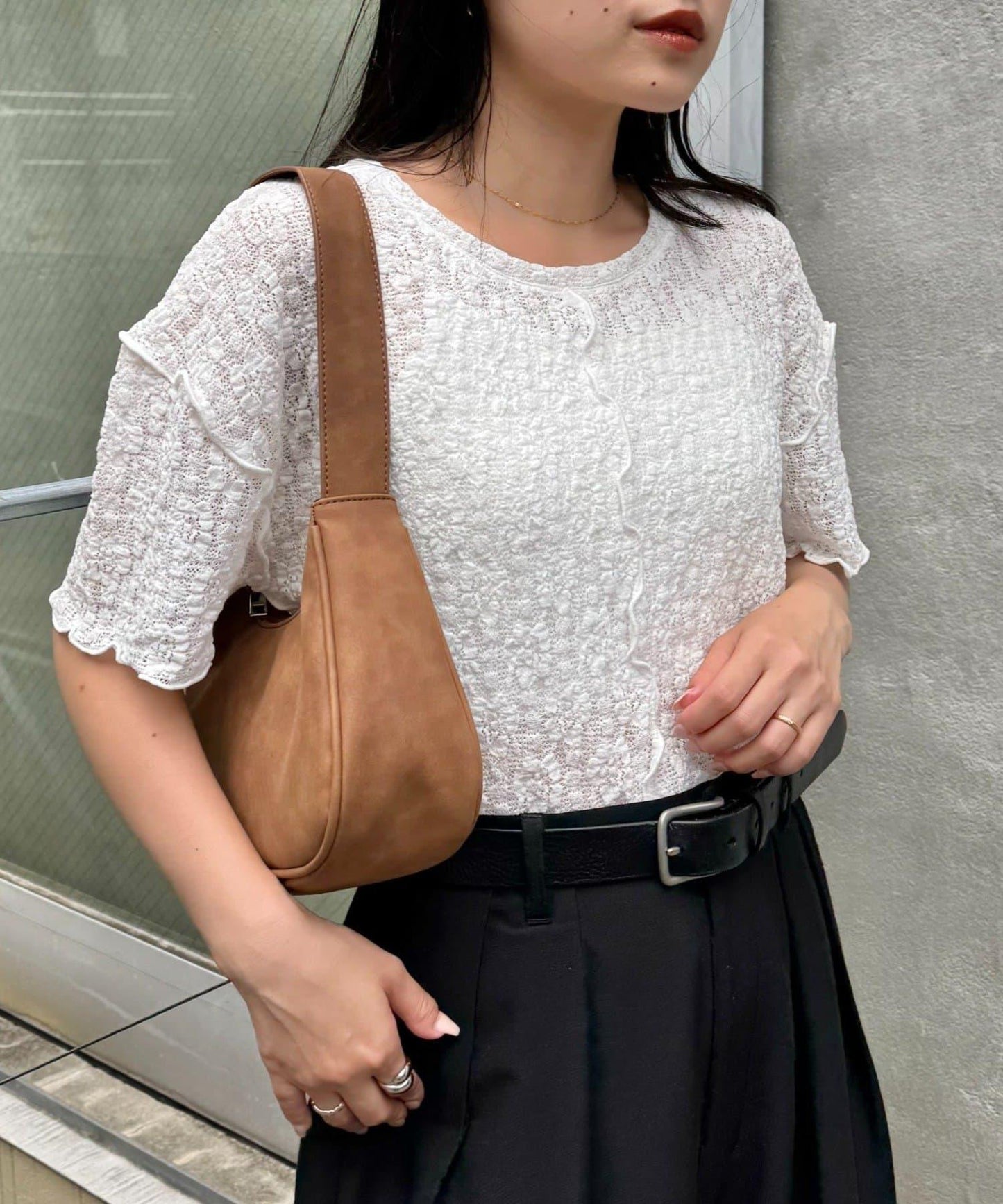 透視蕾絲短袖寬鬆上衣