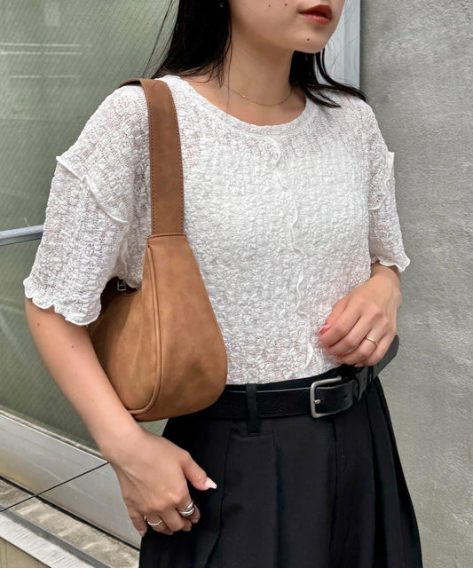 透視蕾絲短袖寬鬆上衣