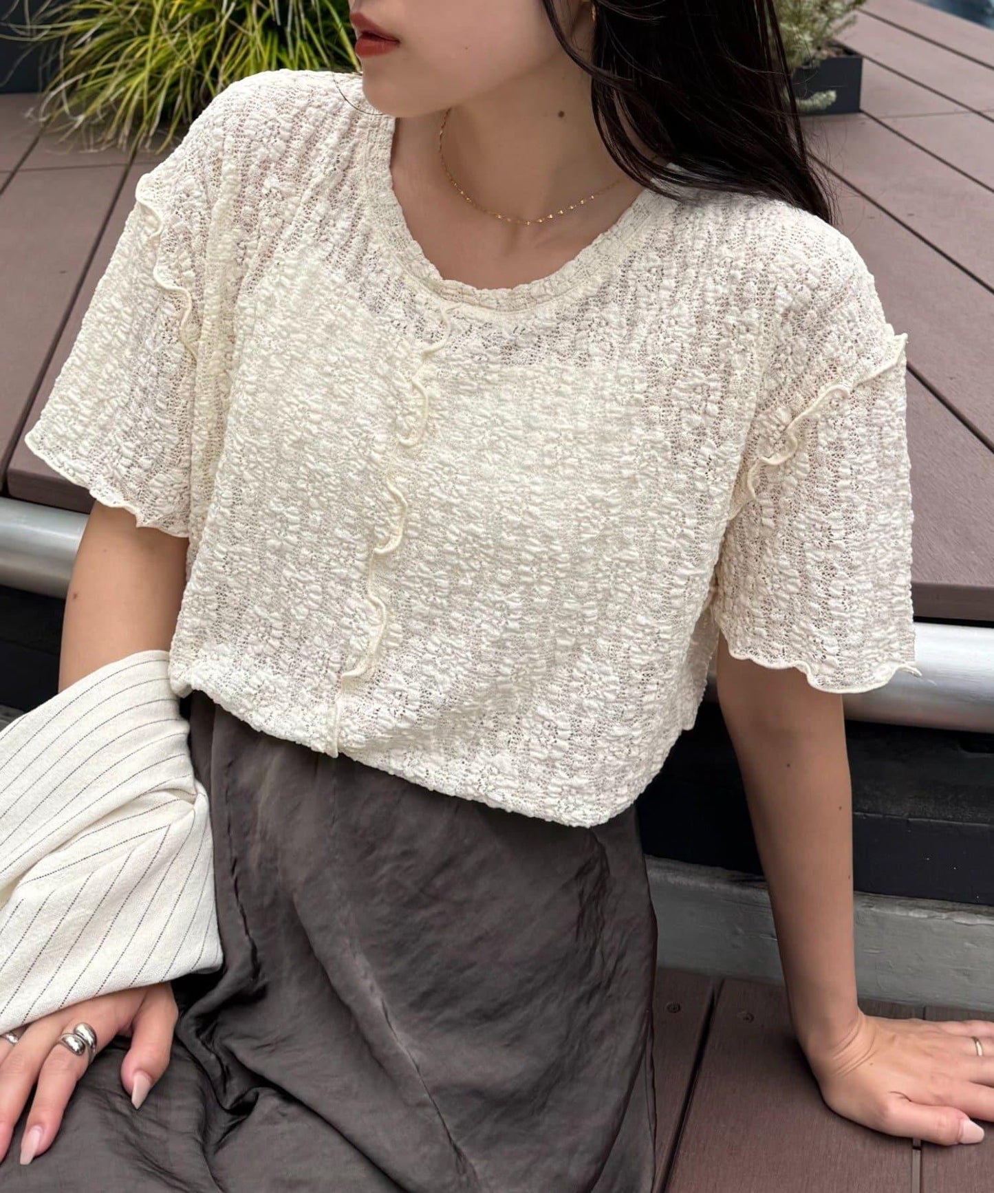 透視蕾絲短袖寬鬆上衣