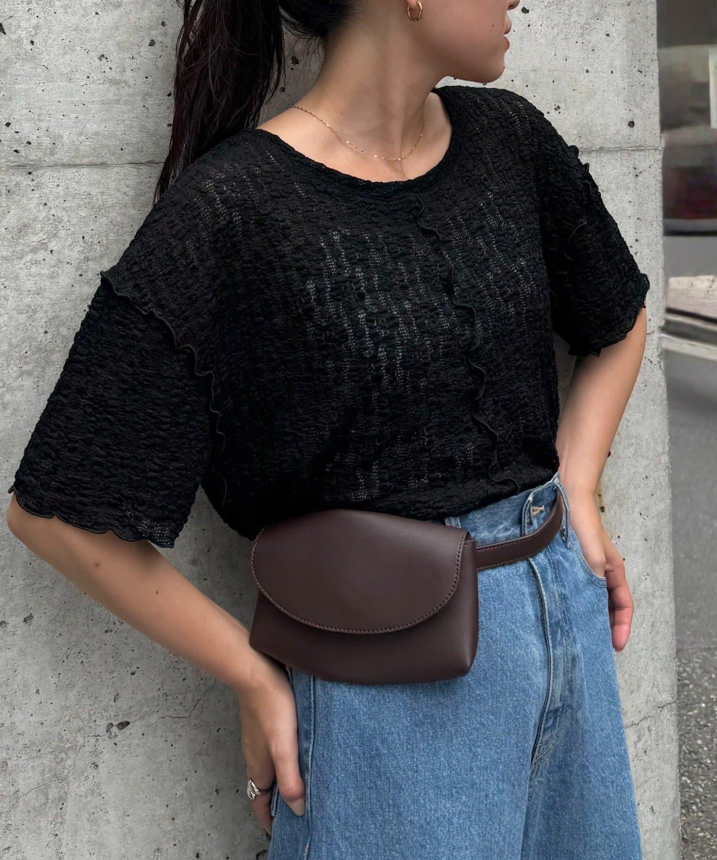 透視蕾絲短袖寬鬆上衣