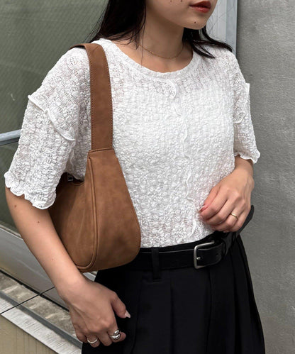 透視蕾絲短袖寬鬆上衣