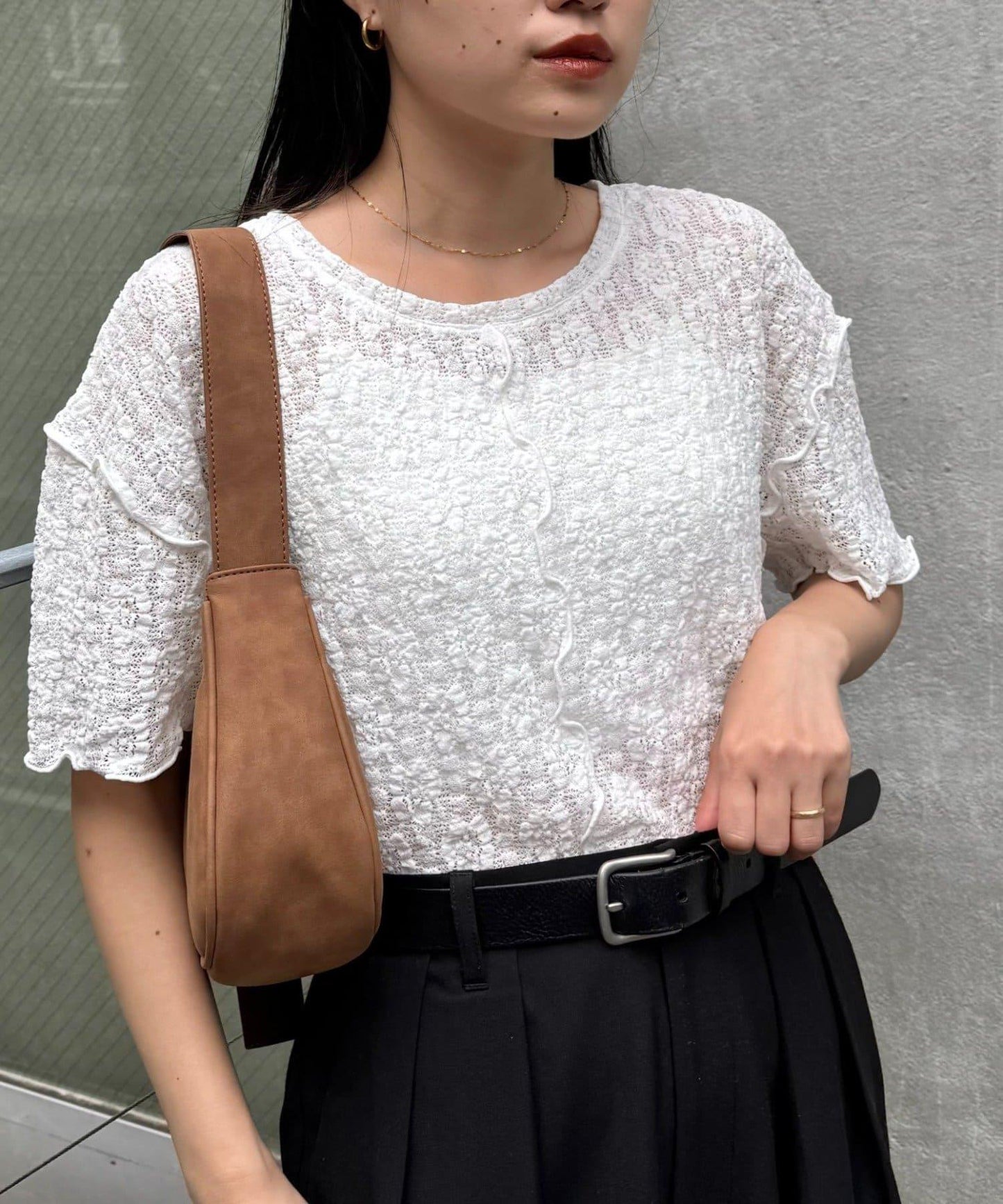 透視蕾絲短袖寬鬆上衣