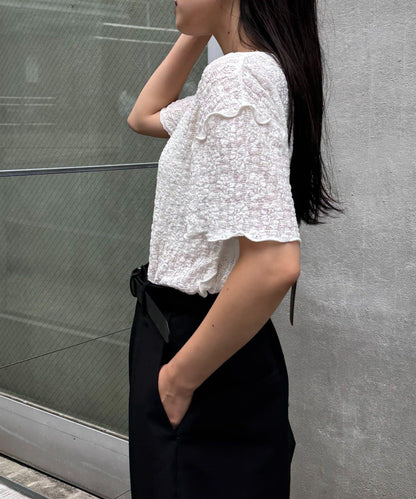 透視蕾絲短袖寬鬆上衣